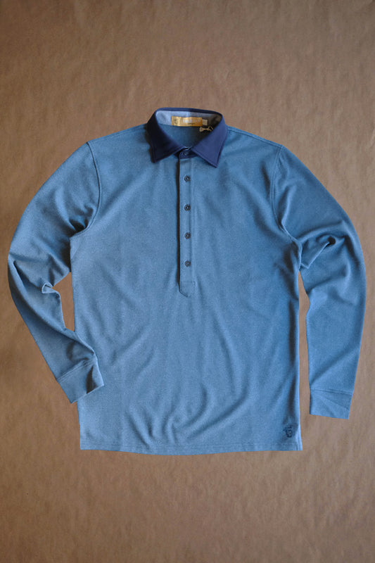 Ford 5 Button Long Sleeve Polo - Pier Heather