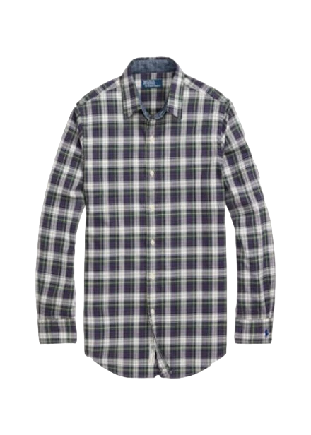 Classic Fit Plaid Washed Poplin Shirt