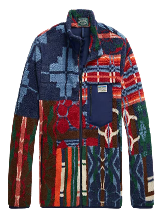 Patchwork Print Pile Fleece Jacquard Jacket