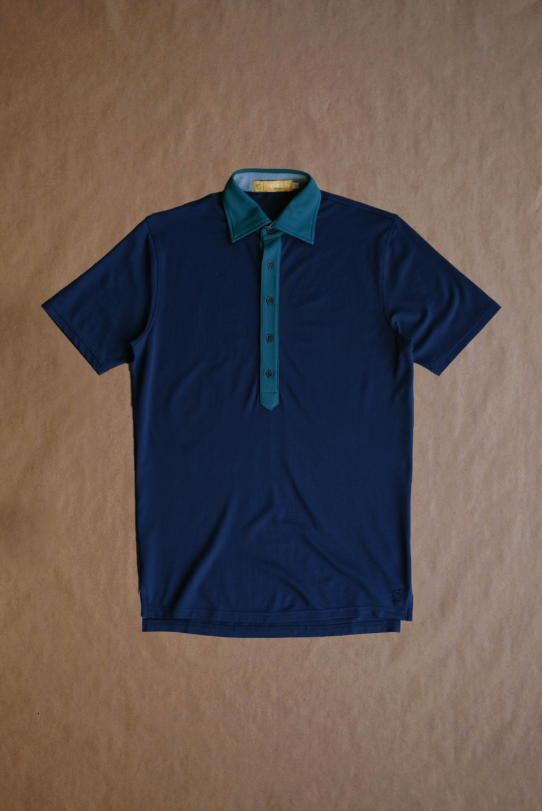 Ford 2-Tone 5 Button Polo - Navy/Fern - Sample