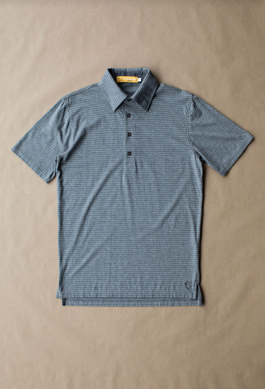John 4 Button Polo - Grey Tonal Stripe