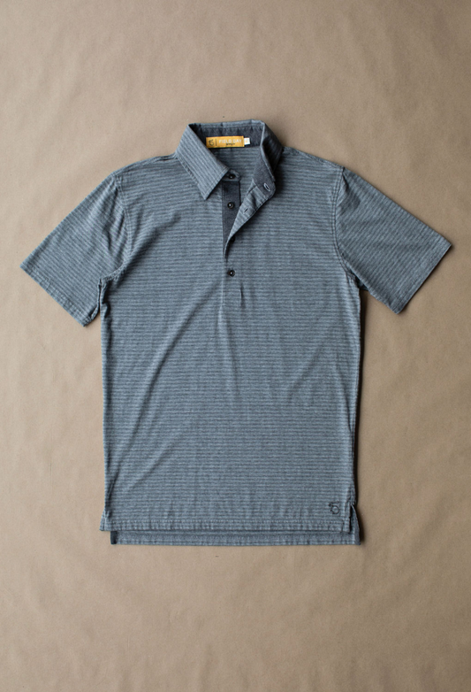 John 4 Button Polo - Grey Tonal Stripe
