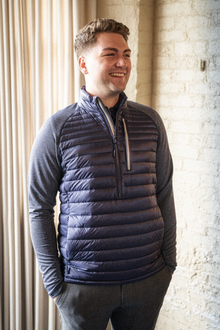 Palmer Performance Down Pullover - Navy Herringbone