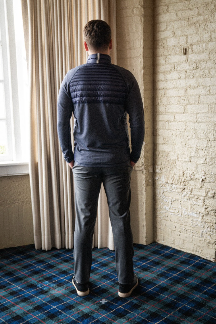 Palmer Performance Down Pullover - Navy Herringbone