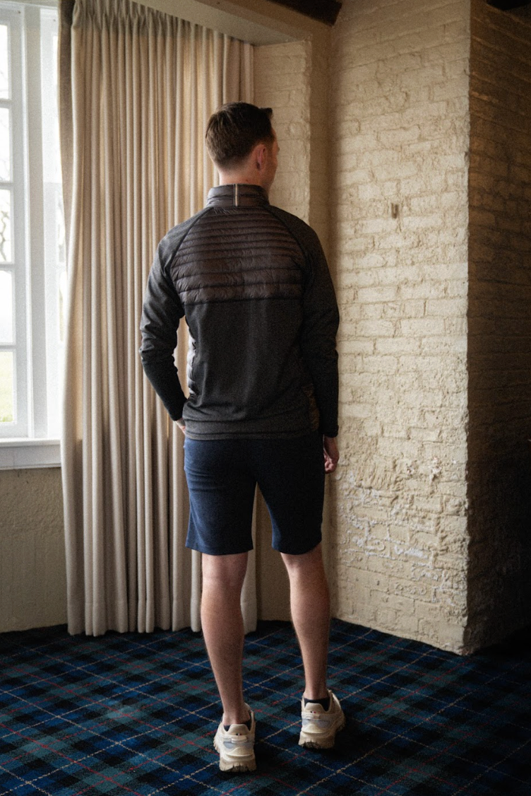 The Palmer Performance Down Pullover - Charcoal Herringbone
