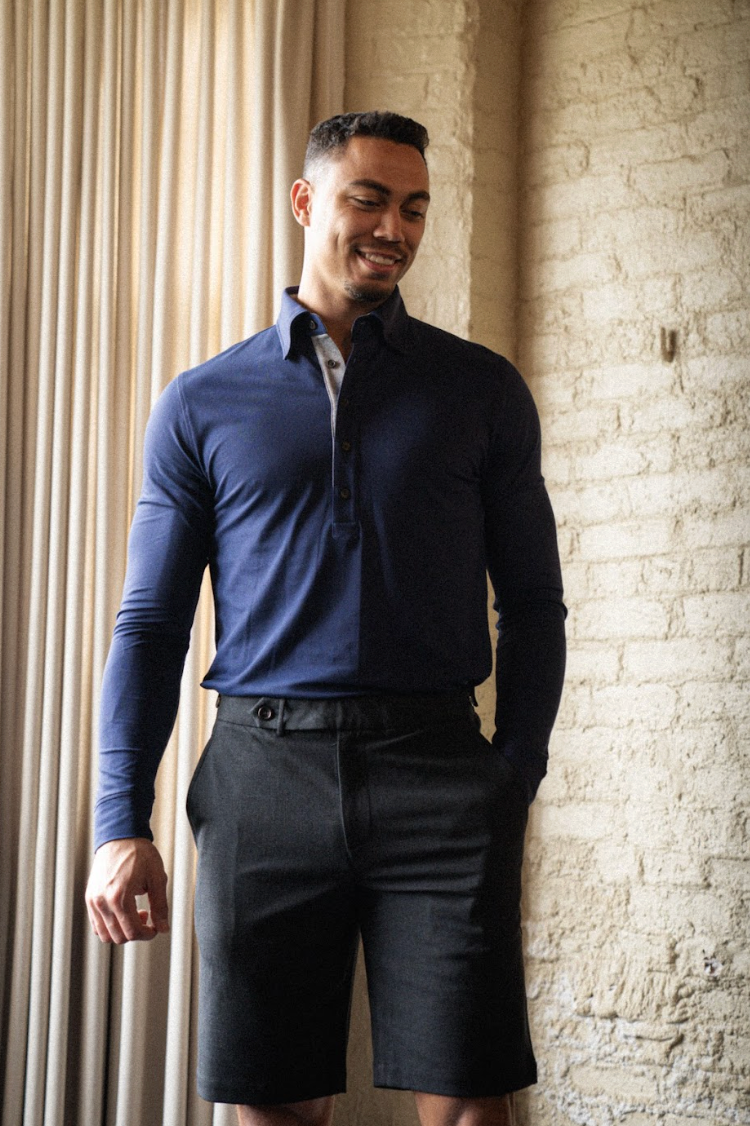 Ford 5 Button Long Sleeve Polo - Navy