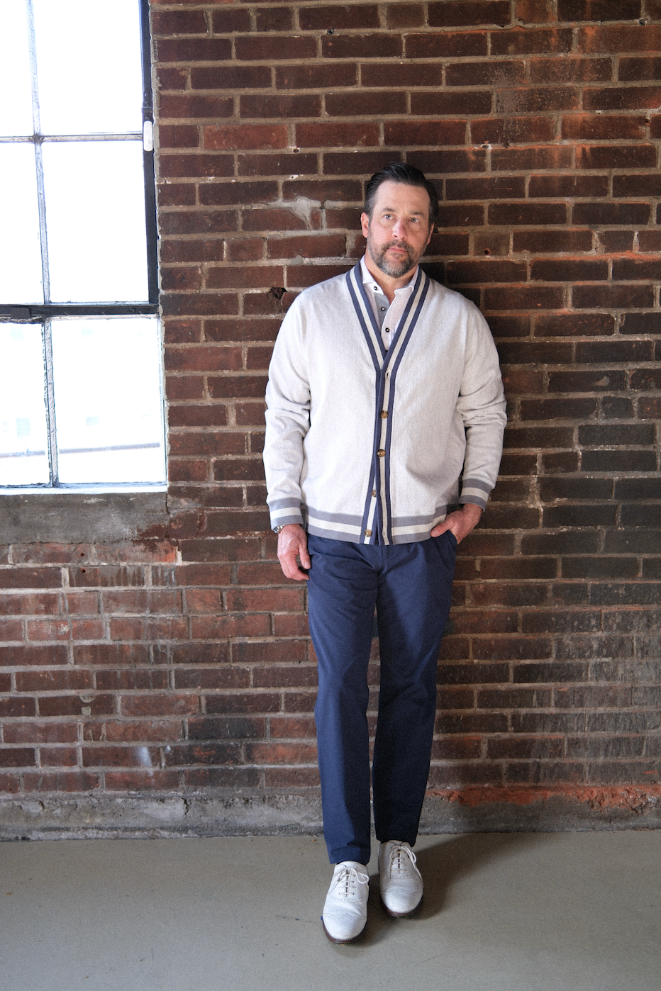 The Vick Cardigan - Dove Heather Herringbone Terry
