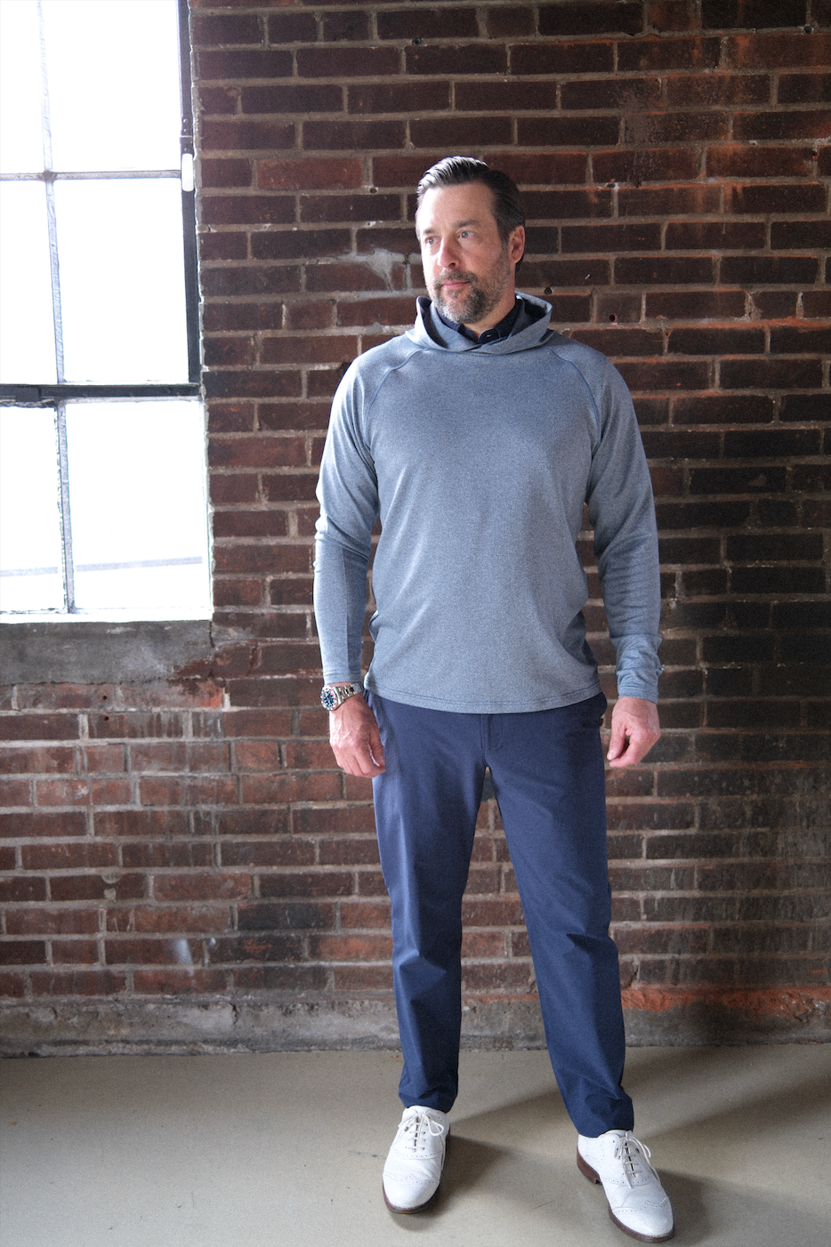 The Palmer Performance Hoodie - Shedd Herringbone