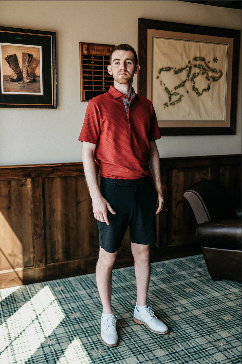 Cafferty Performance Jacquard Polo - Red Line Houndstooth