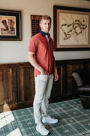 Ford 5 Button Striped Polo - Red Line Heather/Ruth