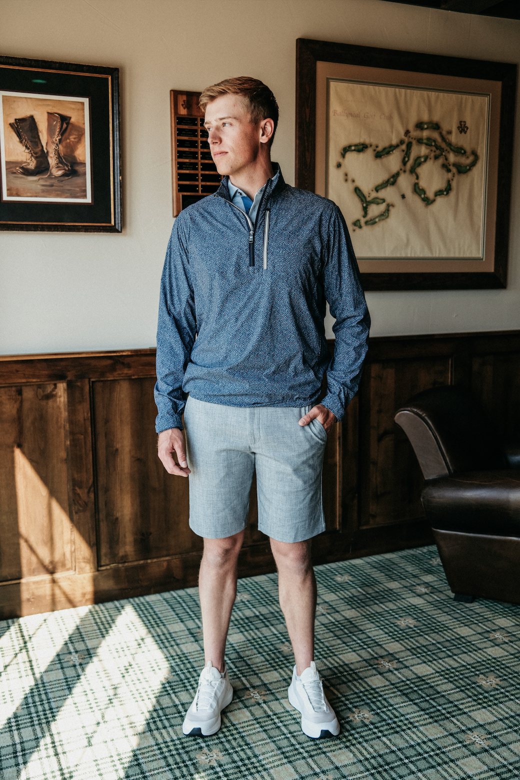 The Wyatt Windstop Packable Jacket - Navy Donegal