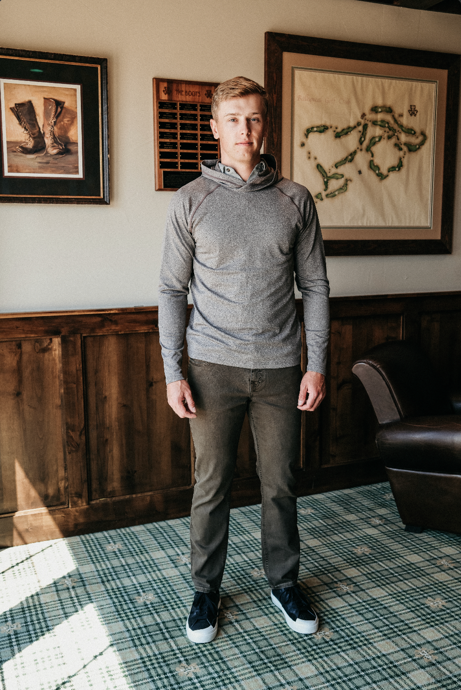 The Palmer Performance Hoodie - Driftwood Tonal Herringbone