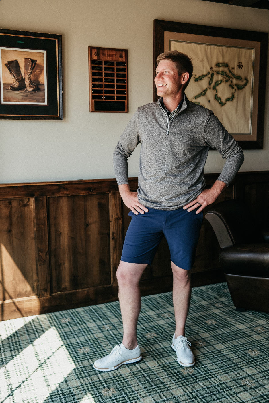 Palmer Performance 1/4 Zip - Driftwood Tonal Herringbone