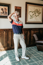 The Dunne Performance Polo - Fawn / Navy Heritage Colorblock