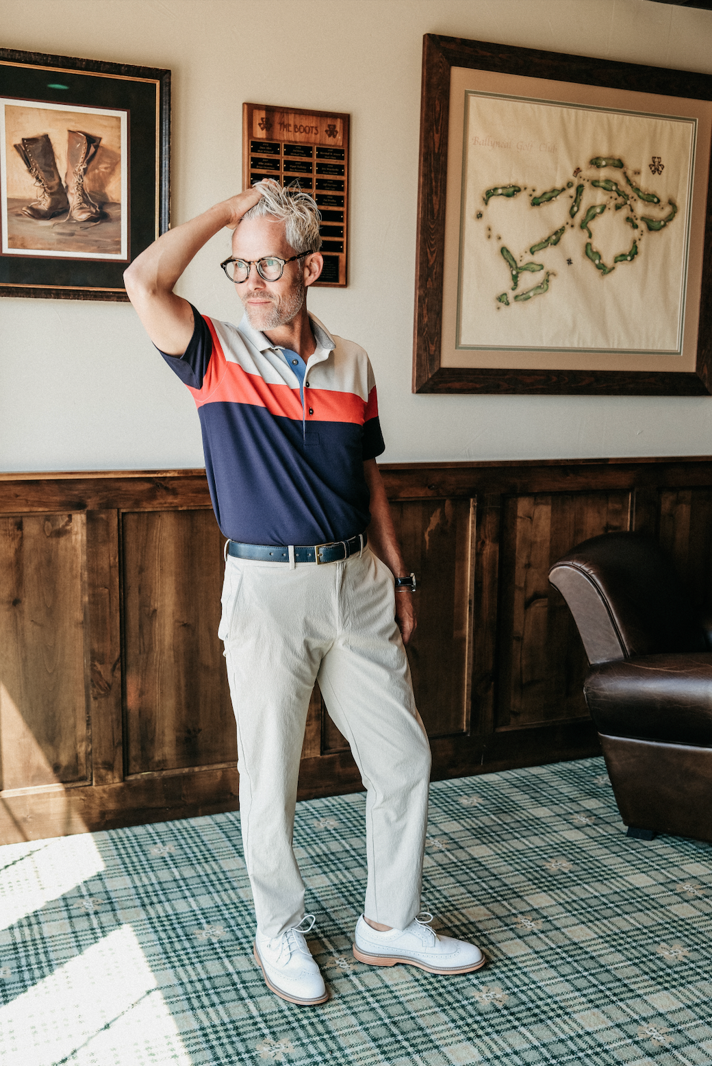 The Dunne Performance Polo - Fawn / Navy Heritage Colorblock