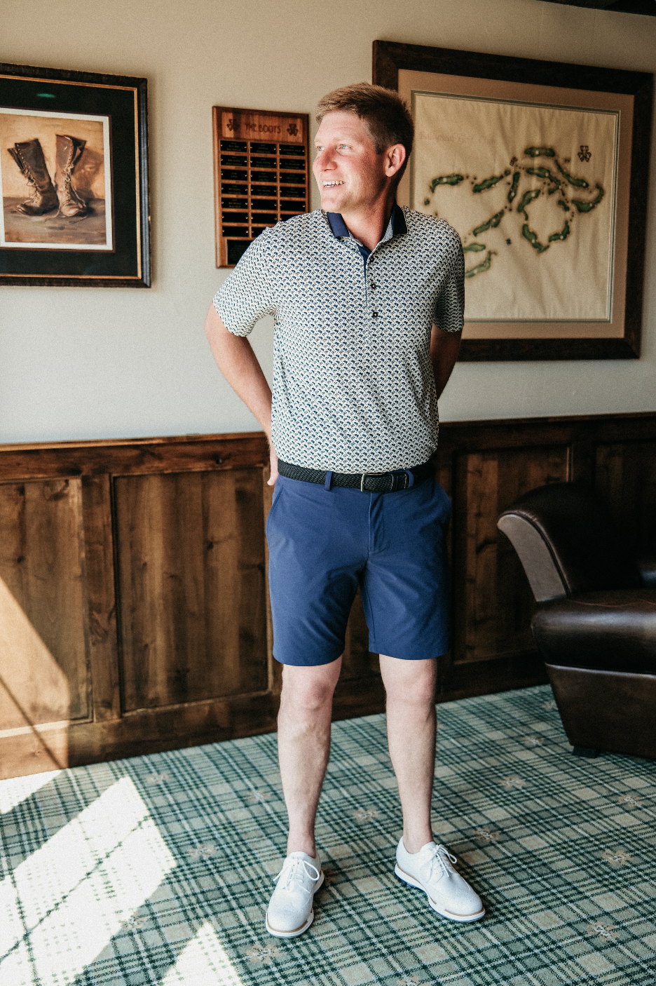 The Dunne Performance Polo - Fawn Pennant Print