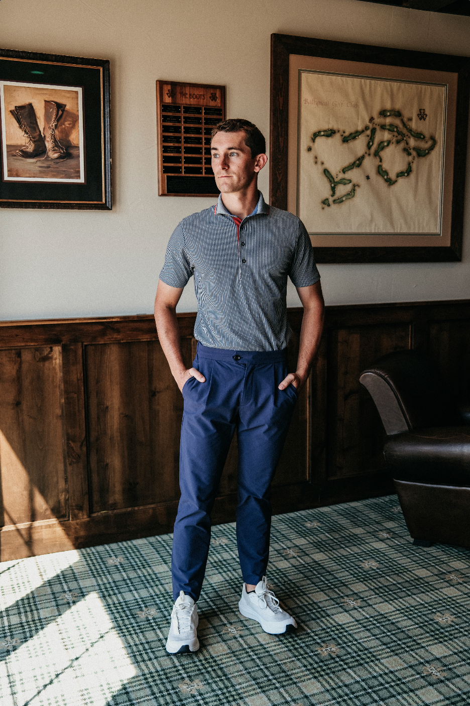 The Dunne Performance Polo - Light Grey Heather Pinstripe