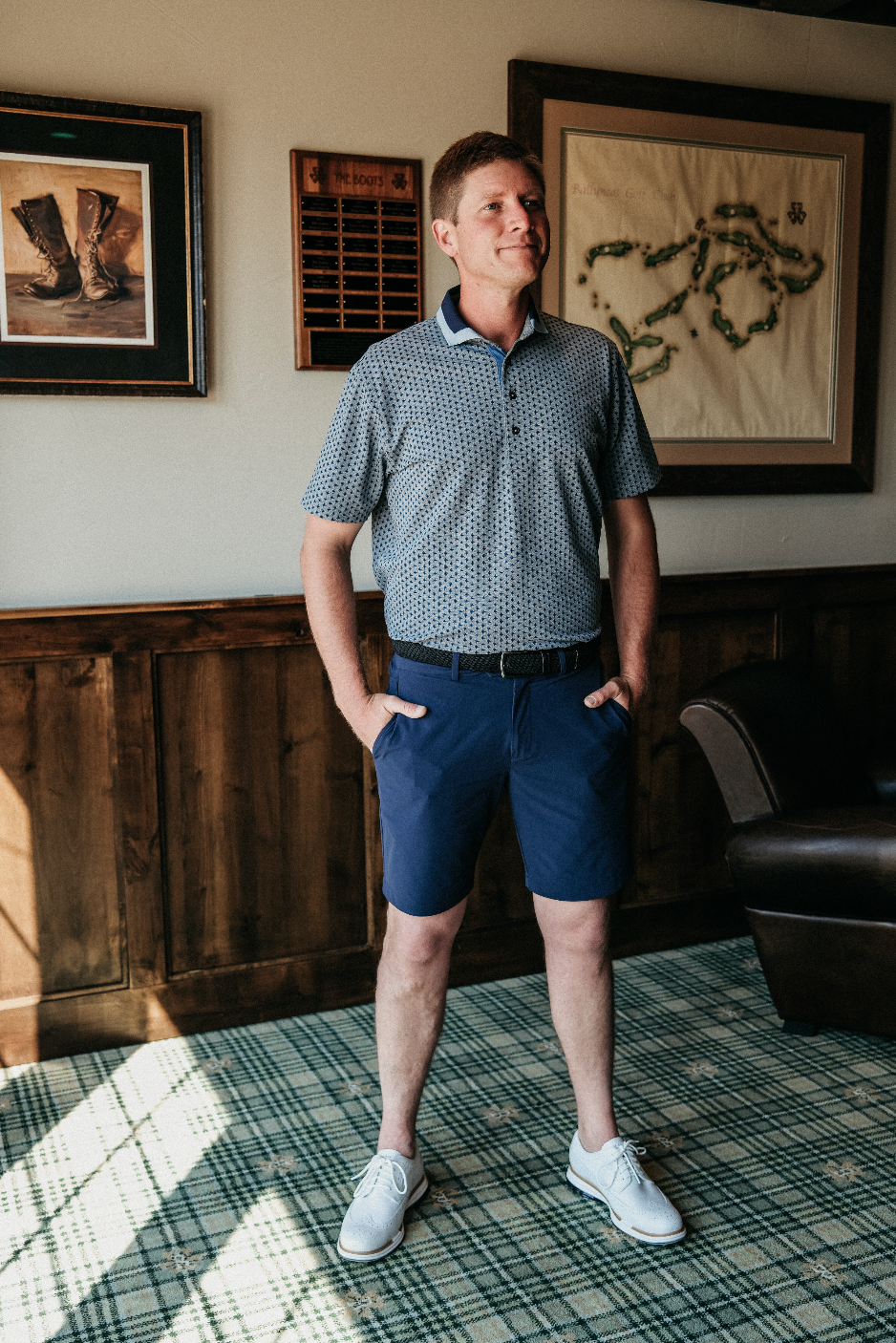The Dunne Performance Polo - Light Grey Heather Spur Print