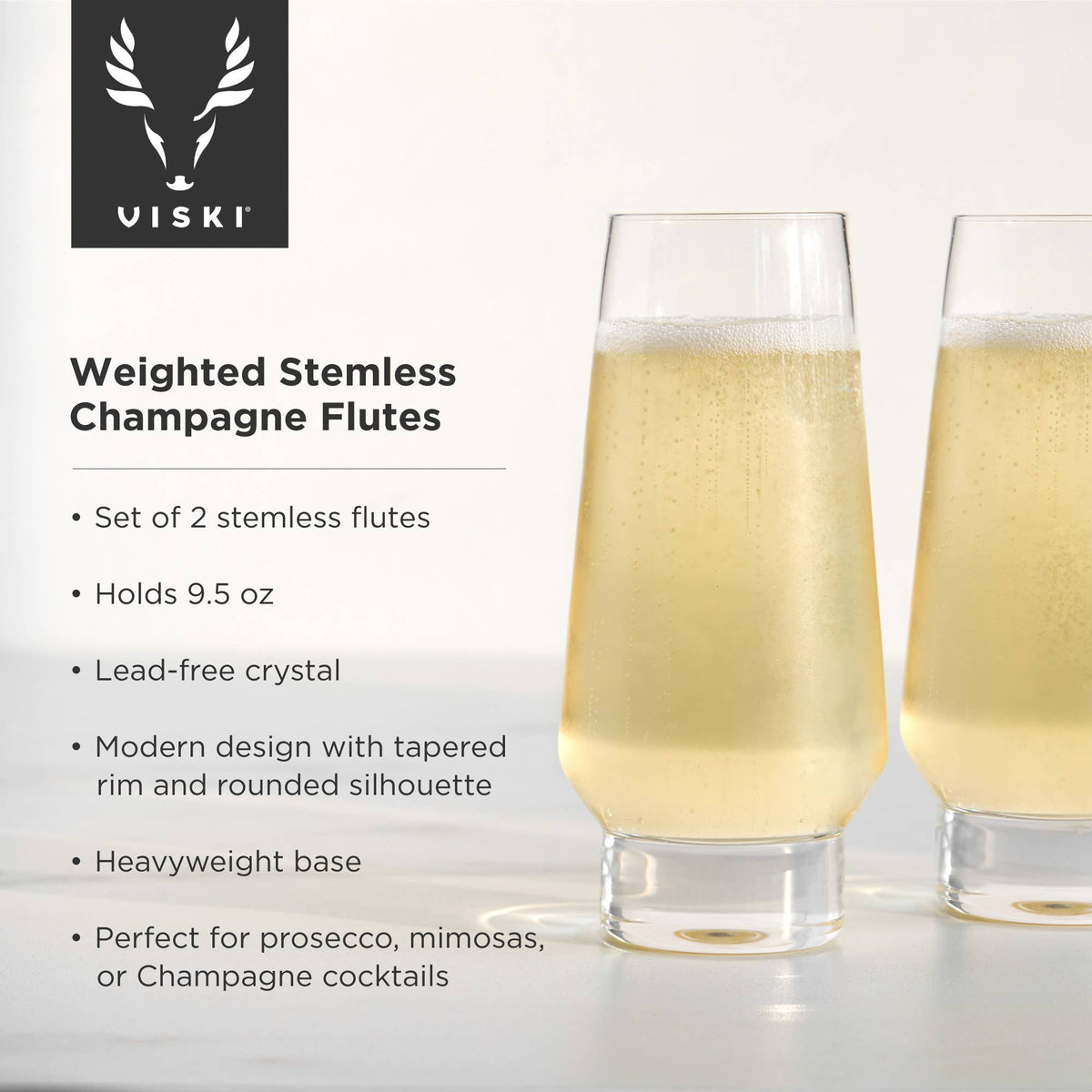 Raye™ Weighted Stemless Crystal Champagne Flutes - Set of 2