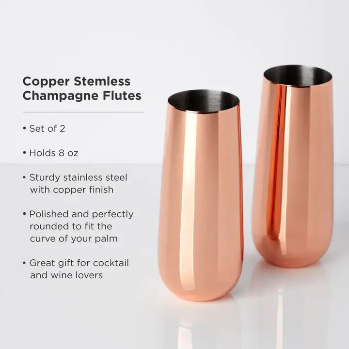 Summit™ Copper-Plated Stemless Champagne Flutes - Set of 2