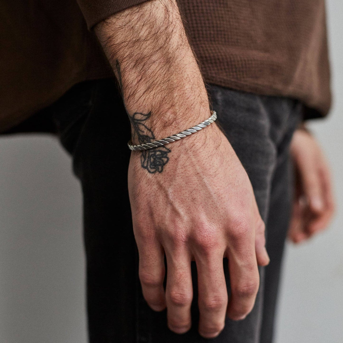 Plait Cuff: Sterling Silver / Work Patina / Standard Weight / Medium